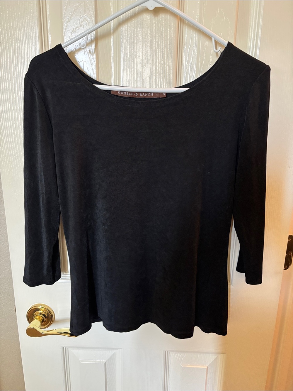 Double D Ranch Black Slinky Knit Boatneck 3/4 Sleeve Top - Size S